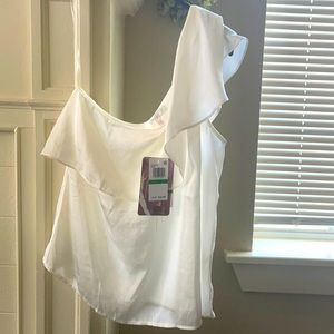 Size Large one shoulder Love Fire ivory top
